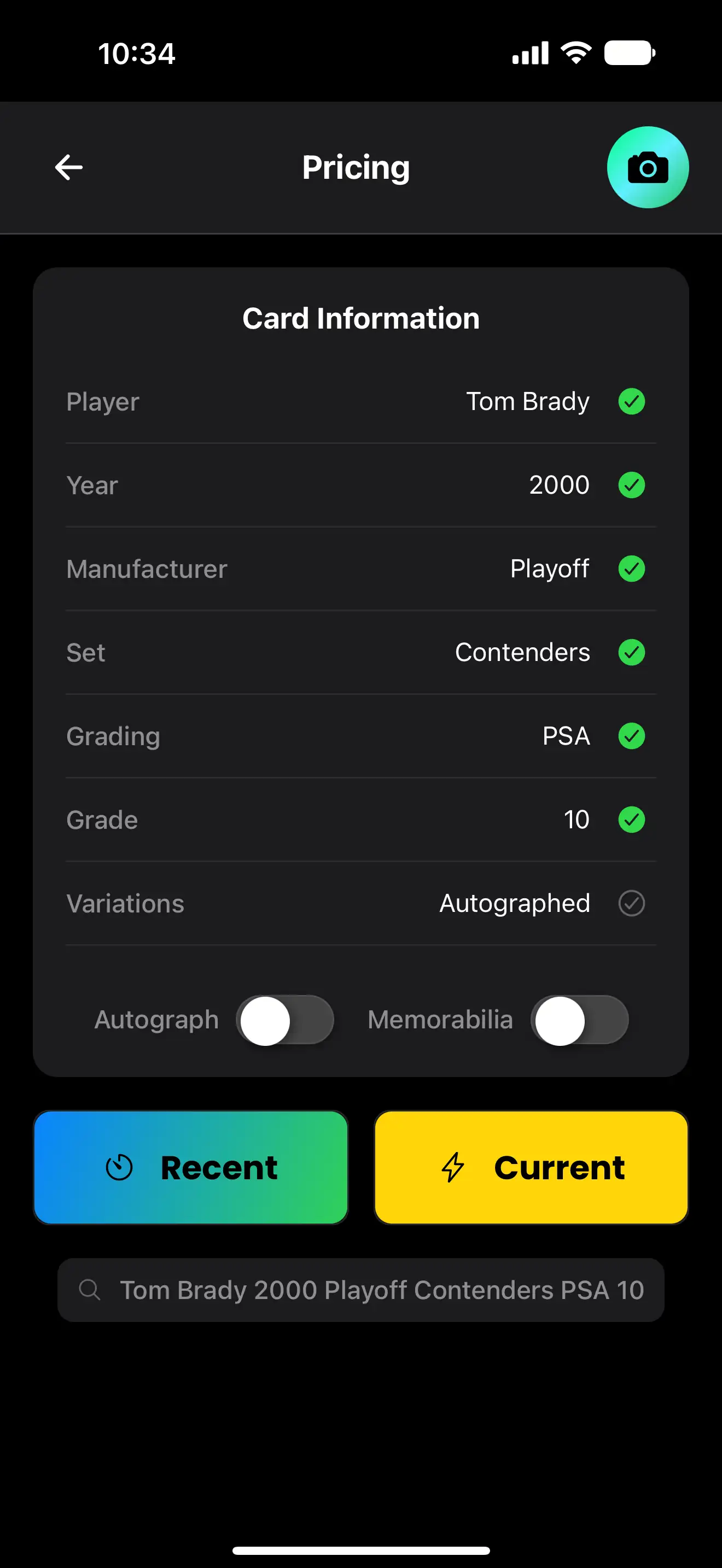 SetScribe card pricing interface showing eBay analysis results