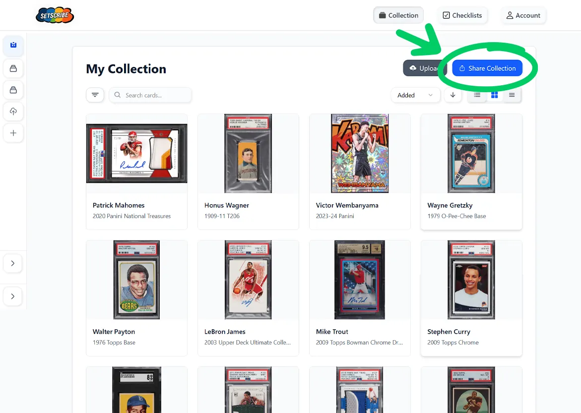 Location of share button on Web