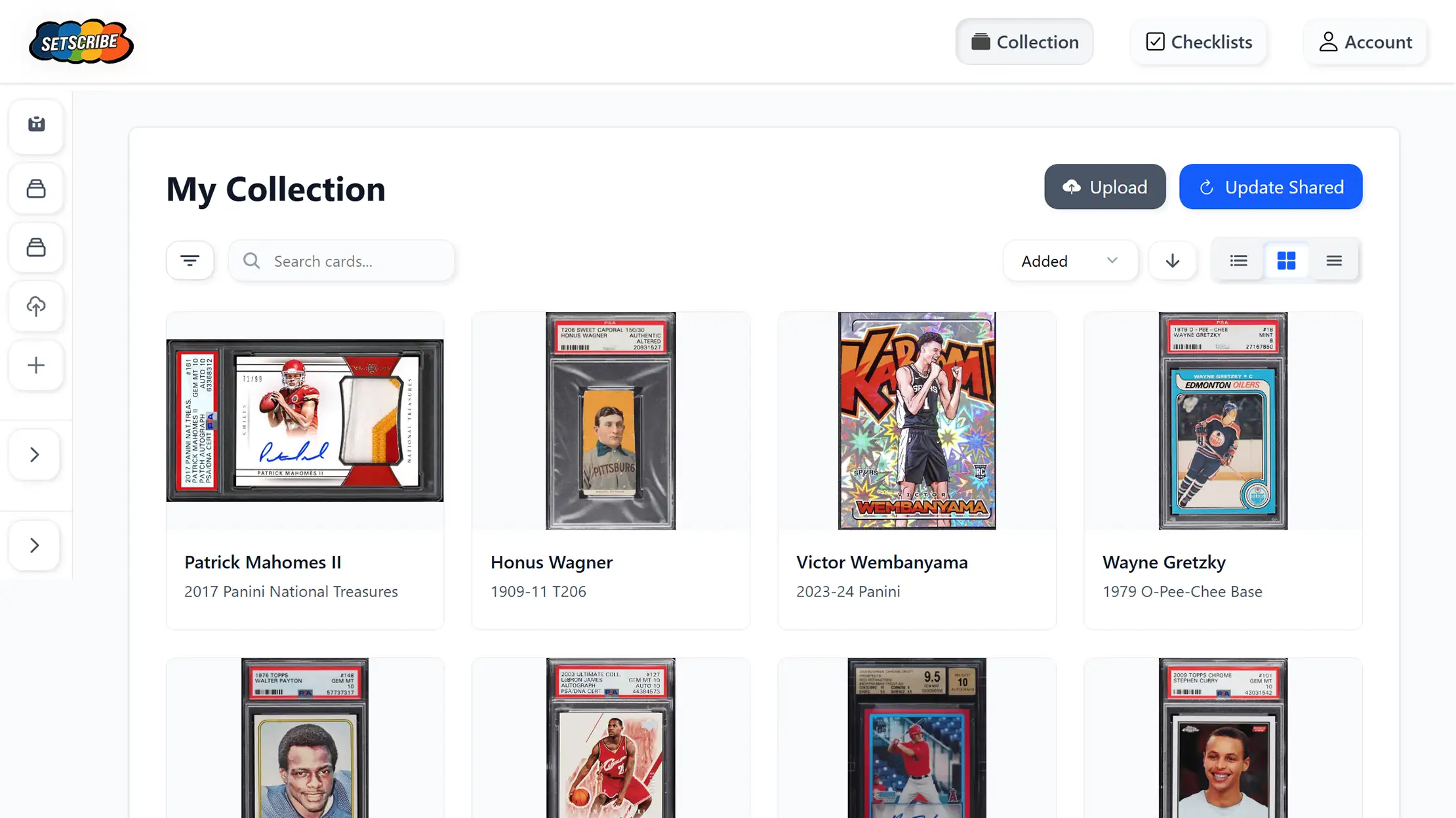 Web dashboard collection management interface