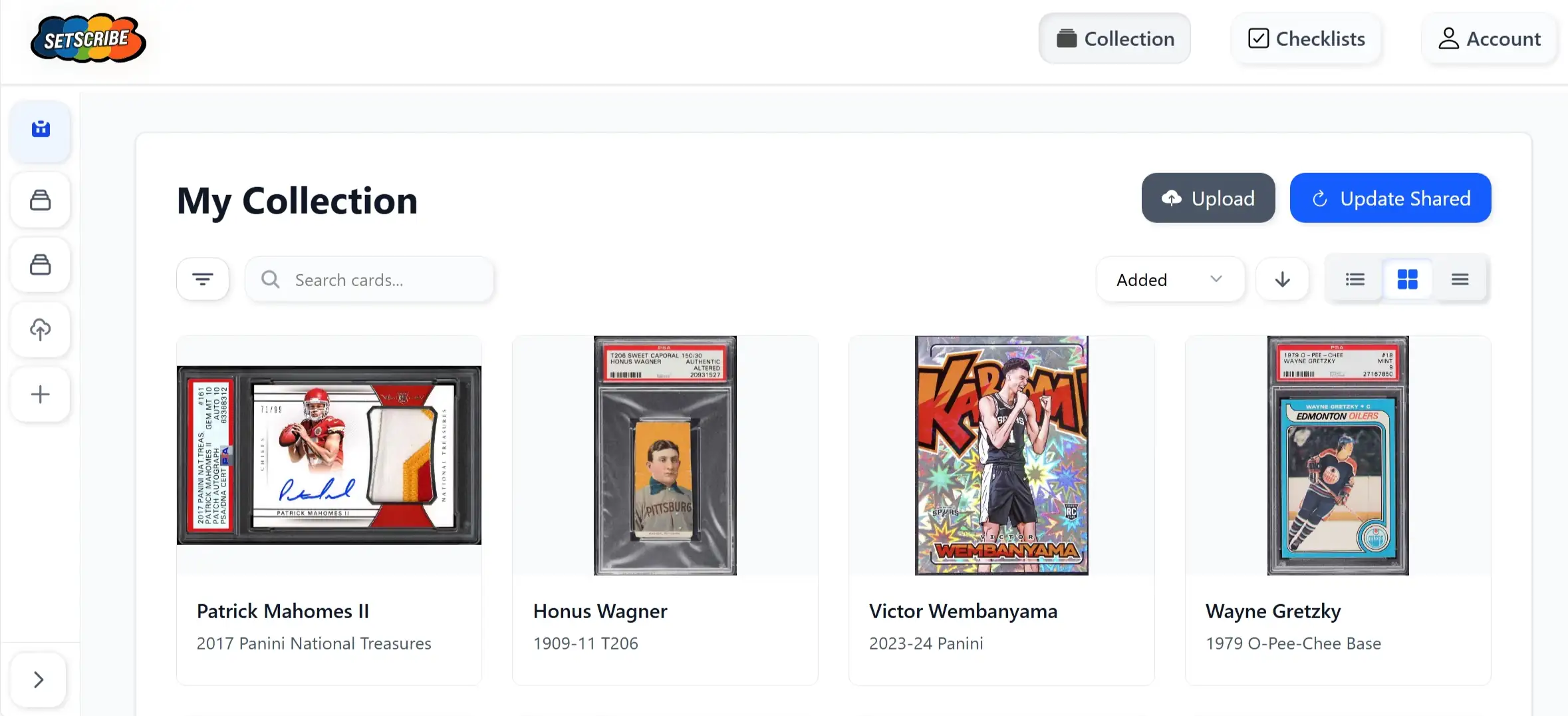 Web application dashboard and collection management interface